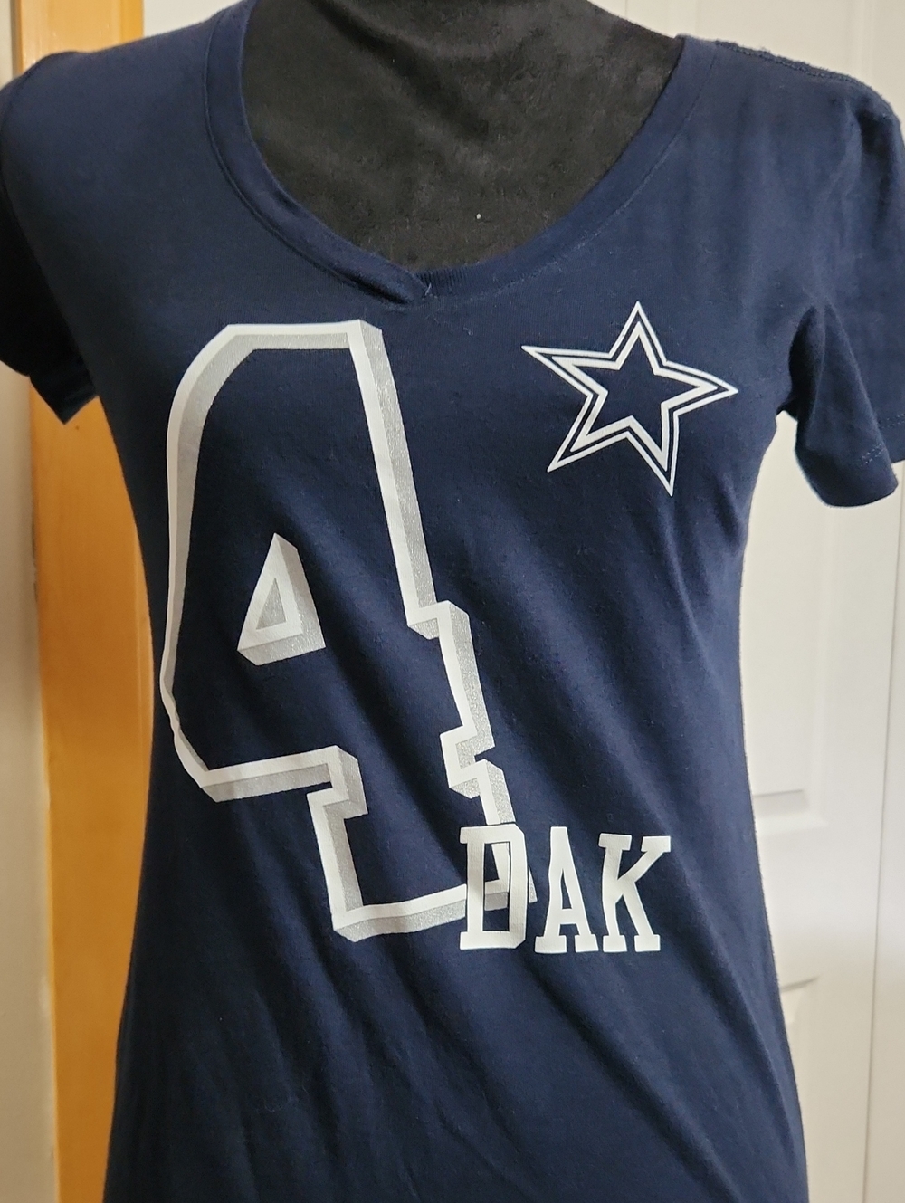 Navy V-Neck Dallas Cowboys #4 Dak short sleeve Tee